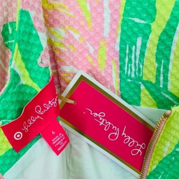 Lilly Pulitzer Dress Fan Dance Pink Yellow Green Flamingo Shift Dress Size 6 - Picture 11 of 14